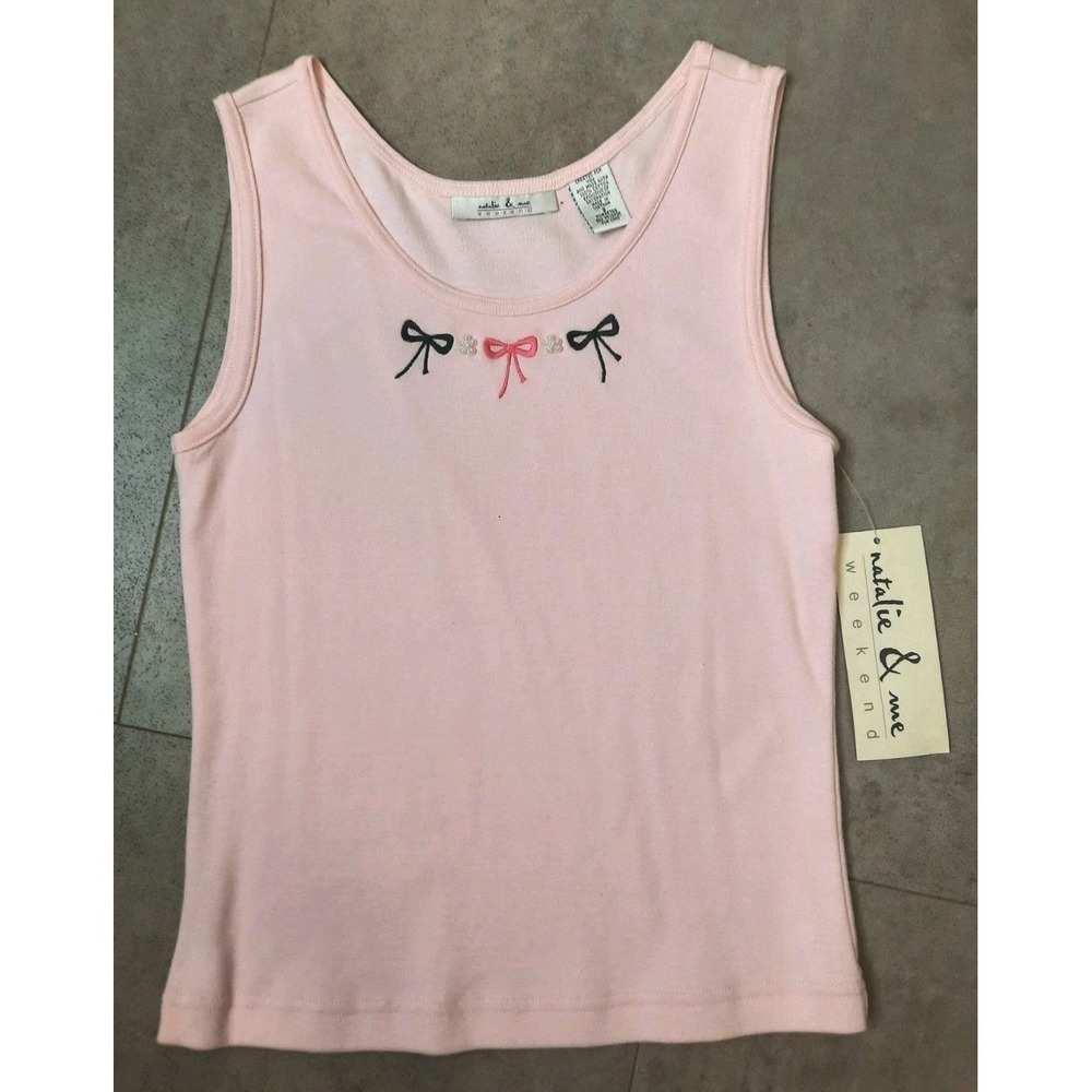 New Pink Tank Shirt With Embroidered Bows Womens Size Small Girly Summer Layer - Picture 2 of 9